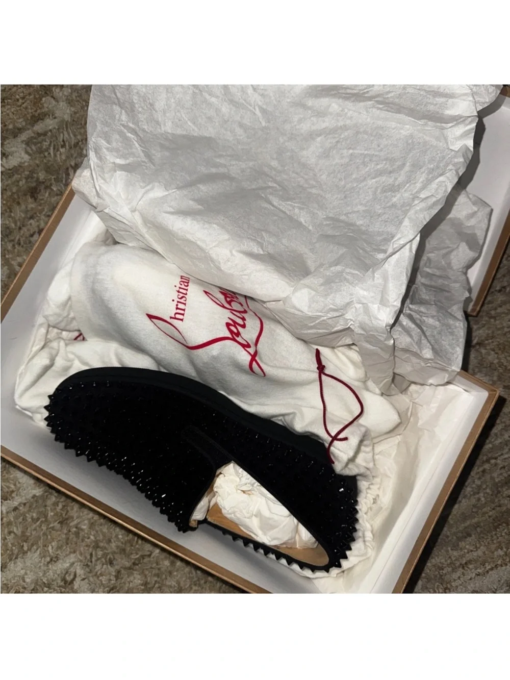 Christian Louboutin Black Studded Slip-On Loafers